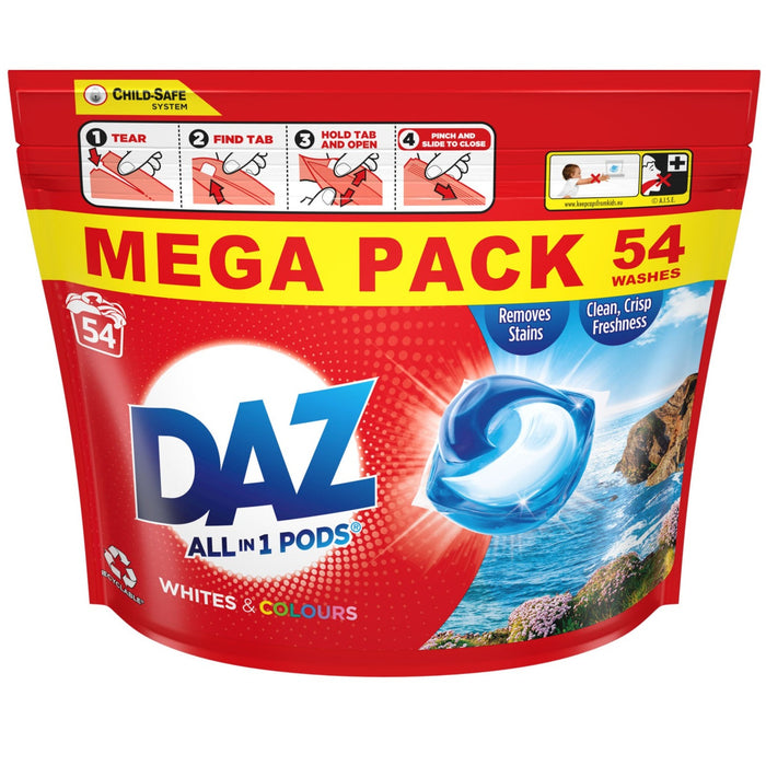 Daz All-in-1 Whites & Colours Laundry Capsules, 54 Washes