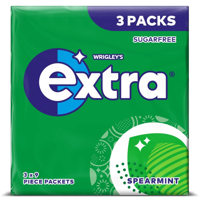 Wrigleys Extra Spearmint Chewing Gum, 9 Pack x 3