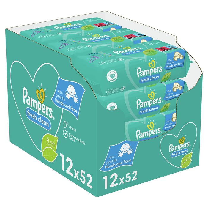 Pampers Fresh Clean Baby Scent Wipes, Pack of 52 x 12