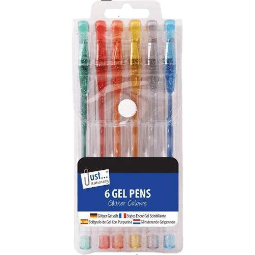 Just Stationery Glitter Gel Pens, 6 Pack