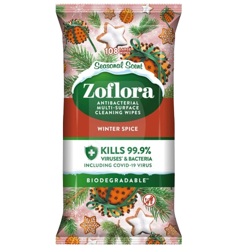 Zoflora Antibacterial Biodegradable Winter Spice, 108 Large Wipes