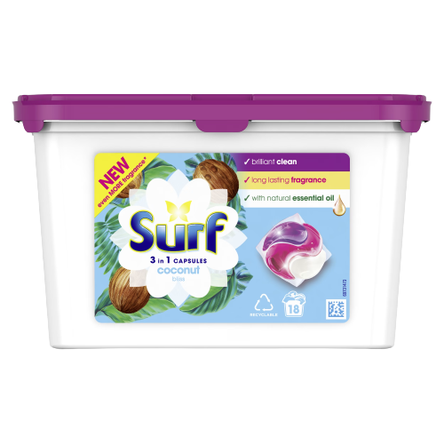 Surf Coconut Bliss Laundry Detergent Capsules, 18 Tabs