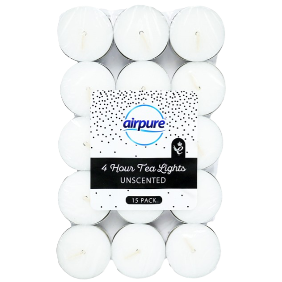 Airpure Unscented 4 Hour Tealight Candles, 15 Pack