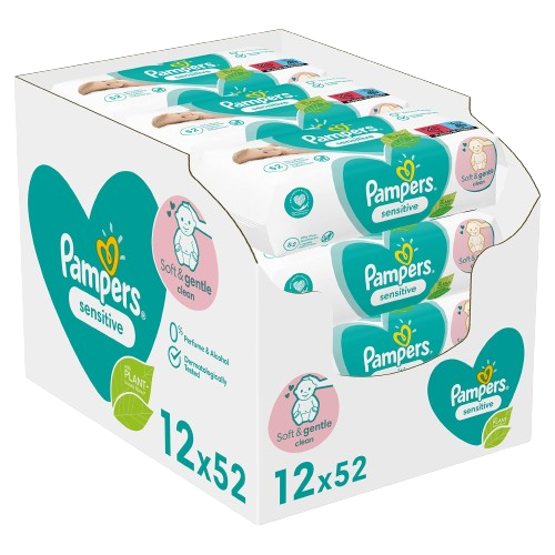 Pampers Sensitive Baby Wipes, Pack of 52 x 12 (624 Wipes)