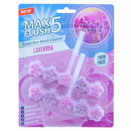 Max Flush 5 Lavender Spray Toilet Rim Block Cleaner Twin Pack