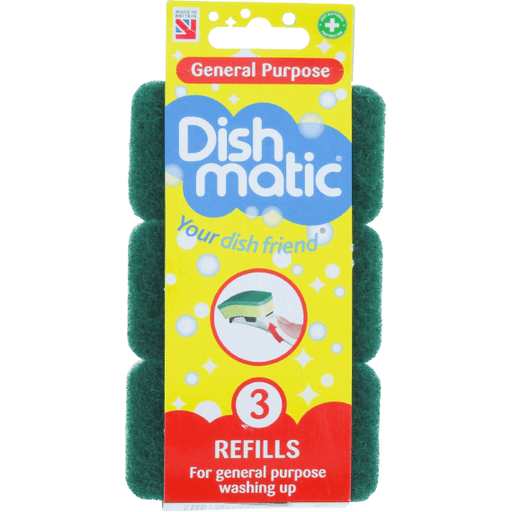 Dishmatic General Purpose Green Refill Sponges Cleaning Scourer, 3 Pack