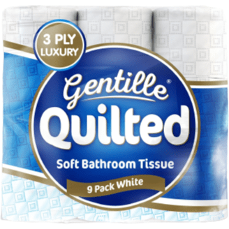 Gentille Quilted 3Ply Toilet Roll, 9 Rolls