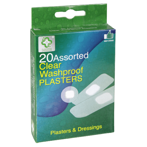 A&E Assorted Clear Washproof Plasters, 20 Pack