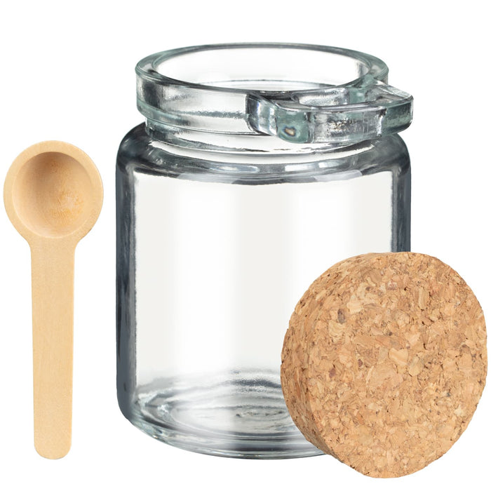 Glass Storage Jar with Cork Top & Spoon 250ml, 2 Pack