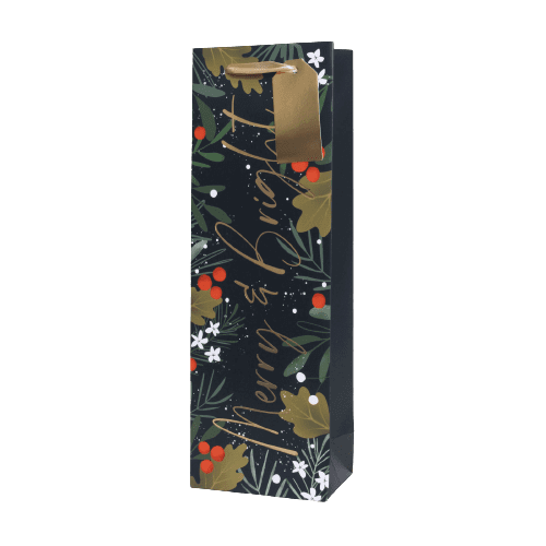 Christmas Bottle Tall 'Merry & Bright' Gift Bag B