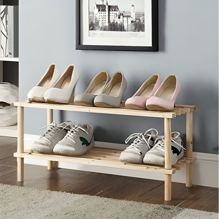 Two Tier Wooden Shoe Rack