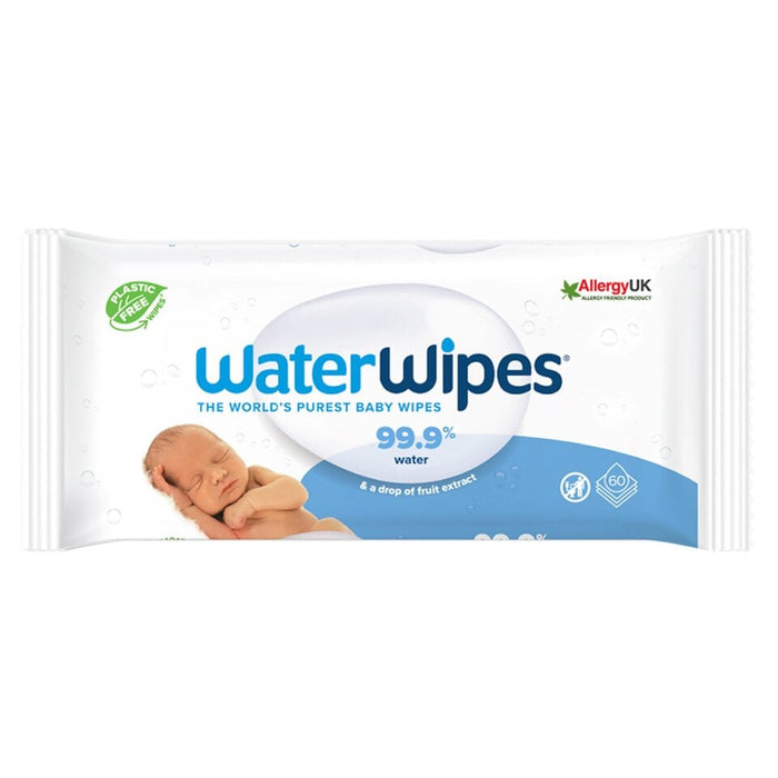 Water Wipes Biodegradable 99.9% Water Baby Wipes, 60 Pack