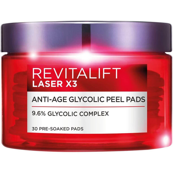 L'Oréal Paris Revitalift Laser Renew Anti Ageing Glycolic Peel Pads, 30 Pads