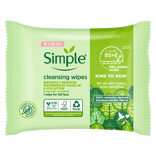Simple Biodegradable Cleansing Wipes, Pack of 25