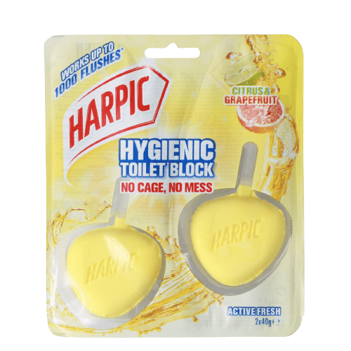 Harpic Active Fresh Citrus & Grapefruit Hygienic Toilet Block, 40g x 2