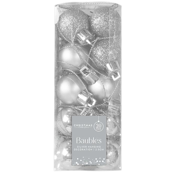 Christmas Tree Baubles 2.5cm, 20 Pack (Colour Options)