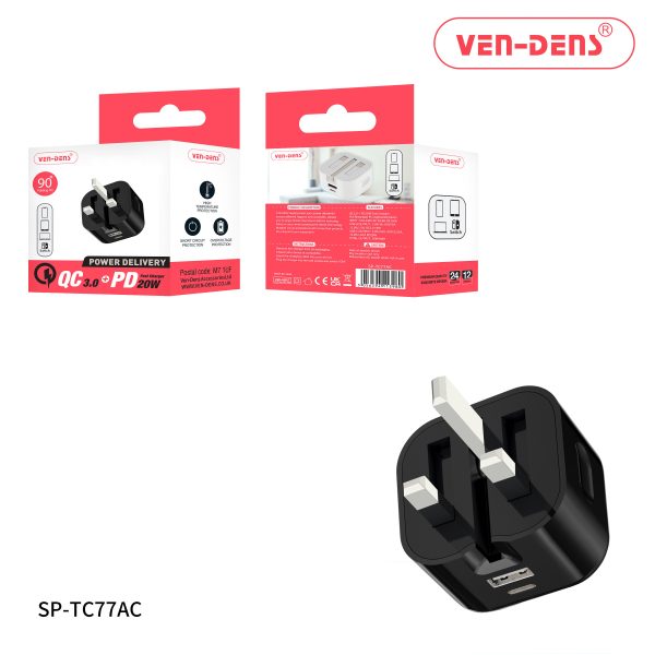 USB-C+USB-A Fast Charger Folding Plug