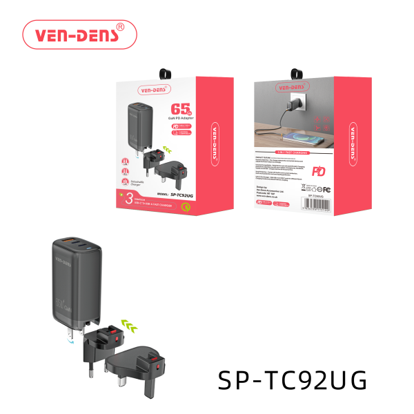 UK, EU & US Compatible Multi-Port Charger 65W
