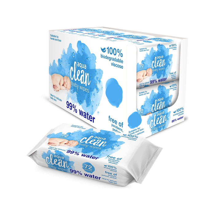 Aqua Clean Baby 99% Purified Water Wipes, Pack of 72 x 16