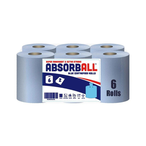 Absorball Blue Centrefeed Rolls, 6 Rolls