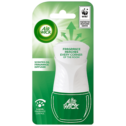 Air Wick plug in diffuser unit with adjustable fragrance intensity for home use