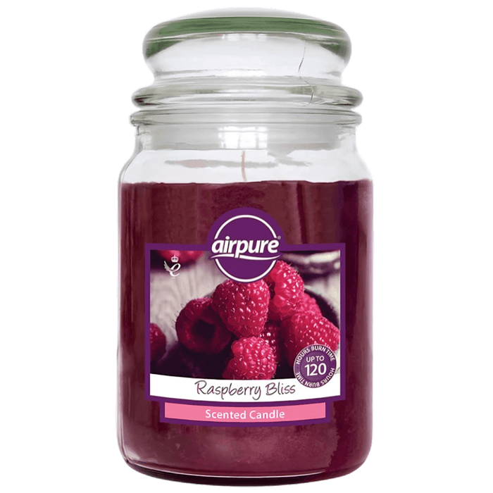 Airpure large glass jar candle 510g raspberry bliss fragrance