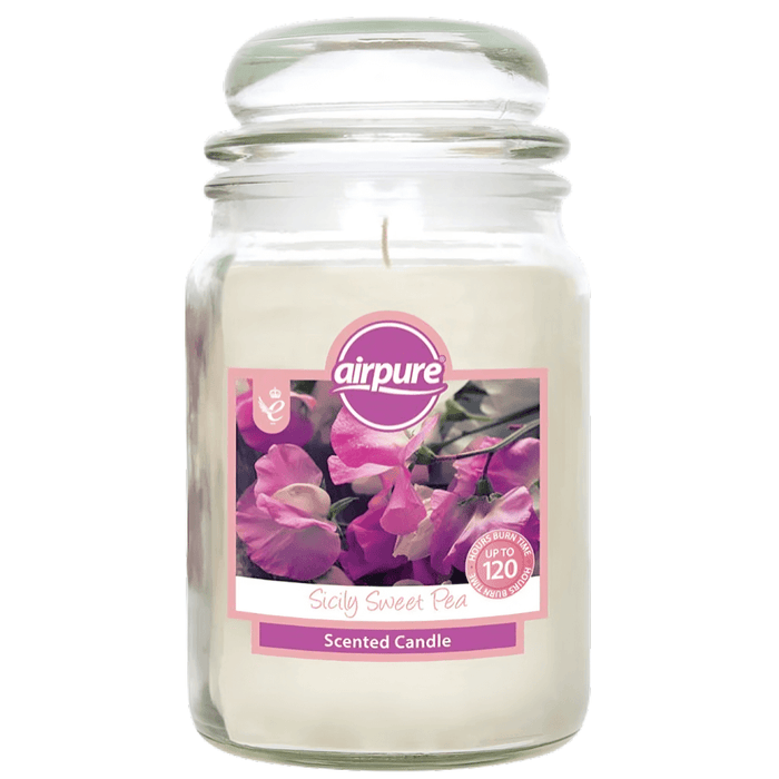 Airpure large glass jar candle 510g sicily sweet pea fragrance