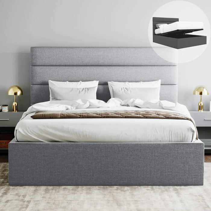 Benny Ottoman Gas Lift Fabric Storage Bed Frame, Grey Plush