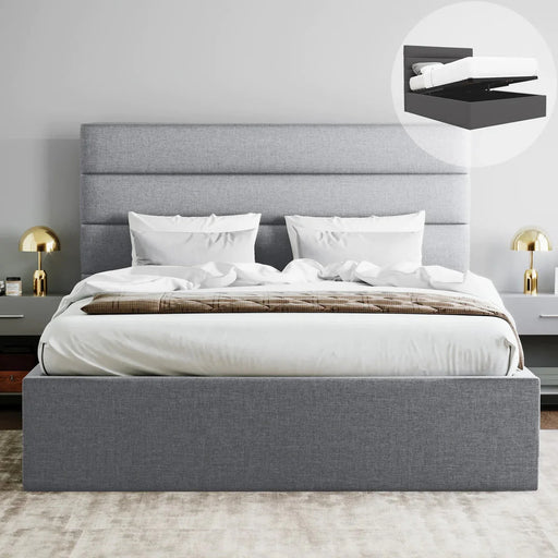 Benny Ottoman Gas Lift Upholstered Storage Bed Frame – Grey Plush