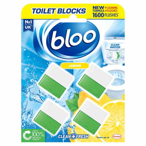 Bloo toilet cistern lemon blocks 4 pack clean and freshen toilet with every flush