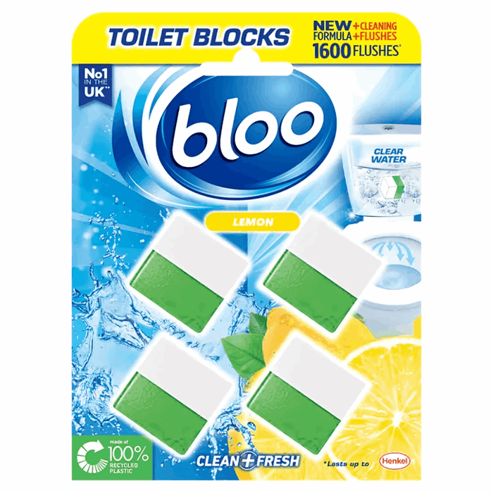 Bloo toilet cistern lemon blocks 4 pack clean and freshen toilet with every flush