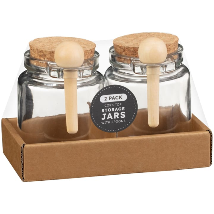 Glass Storage Jar with Cork Top & Spoon 250ml, 2 Pack