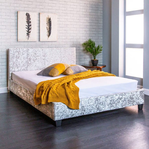 Emma Modern Italian Upholstered Bed Frame – Silver Velvet