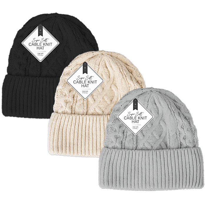 Farley Mill Ladies Super Soft Cable Knit Hats with colour Options