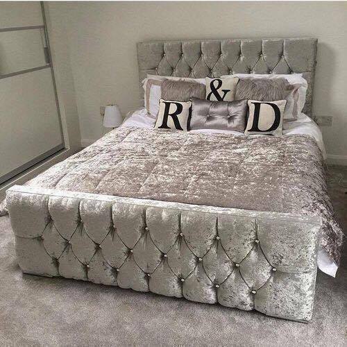 Florida Diamond Upholstered Bed Frame – Silver Crushed Velvet