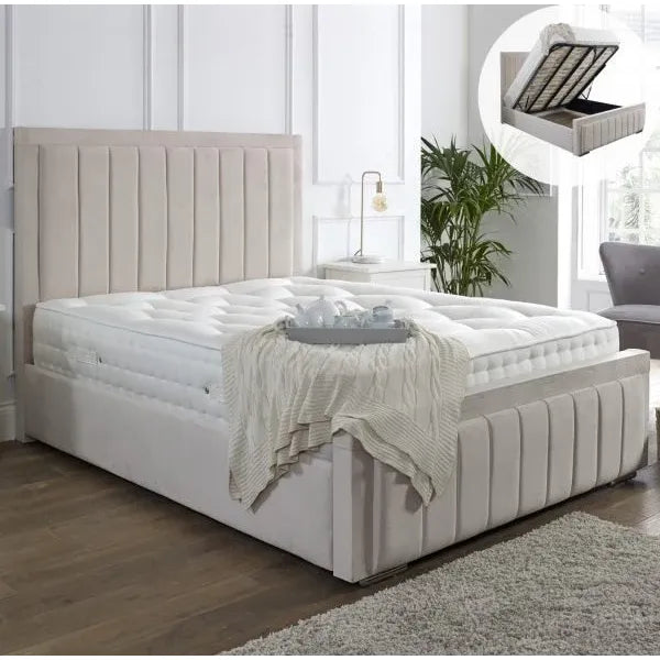 Giselle Upholstered Bed Frame, Storage Option, Plush Cream
