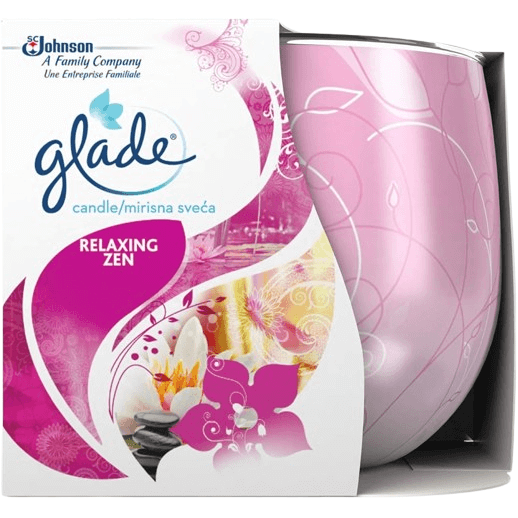 Glade glass candle relaxing zen fragrance 120g creates a calm and relaxing mood