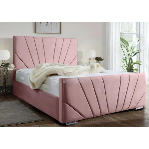Horizon Panel Upholstered Velvet Bed Frame – Plush Pink
