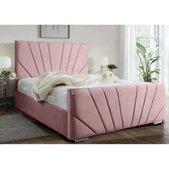 Horizon Panel Upholstered Velvet Bed Frame – Plush Pink