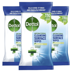 Dettol Antibacterial Biodegradable Multi Surface Cleansing Wipes, 3 x 110 Pack