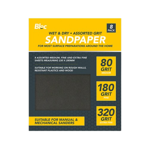 Wet & Dry Assorted Sandpaper, 8 Pack