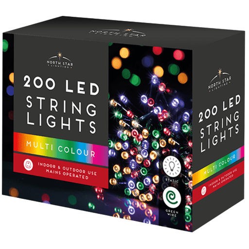 LED String Lights Multicolour, 200 Pack Mains Operated
