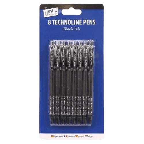 Just Stationery Technoline Pens Black, 8 Pack