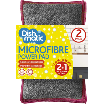 Dishmatic Microfibre 2-in-1 Power Pad, 2 Pack