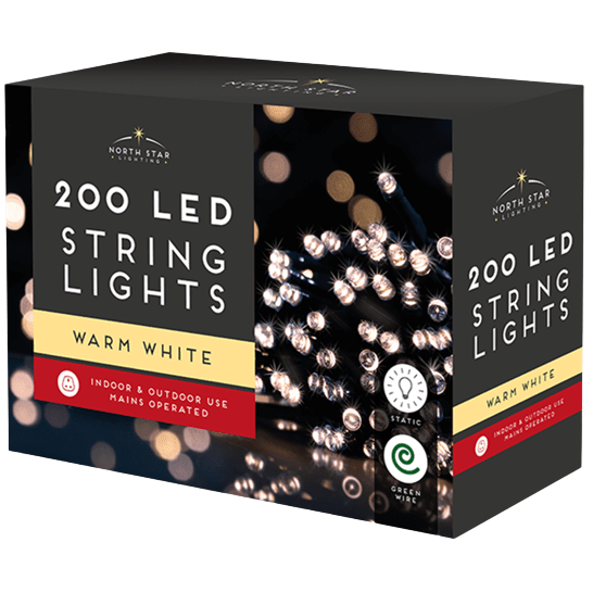 LED String Lights Warm White, 200 Pack Mains Operated