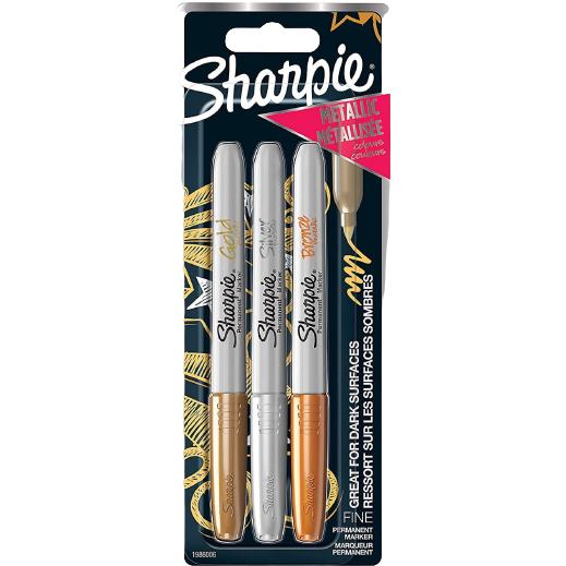 Sharpie Permanent Markers Metallic, 3 Pack