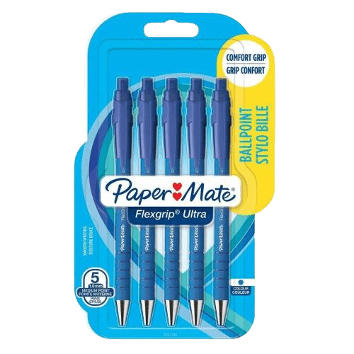 Paper Mate Flexgrip Ballpoint Pens Blue, 5 Pack