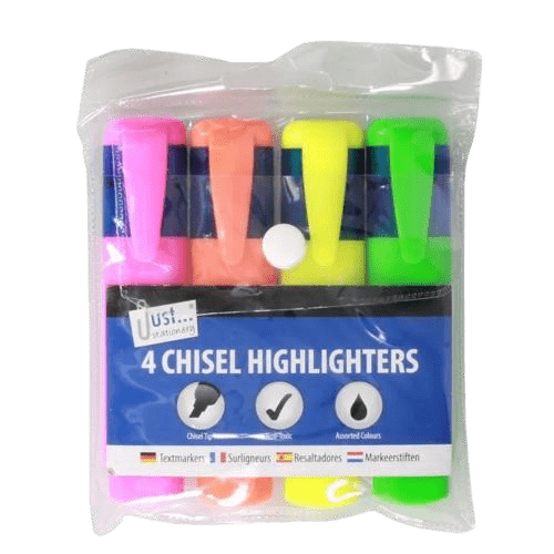 Just Stationery Chunky Chisel Highlighters, 4 Pack