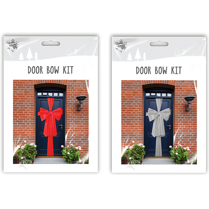 Festive Door Bow Kit, Red/Grey