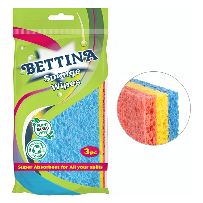 Bettina Cellulose Sponge Wipes, 3 Pack